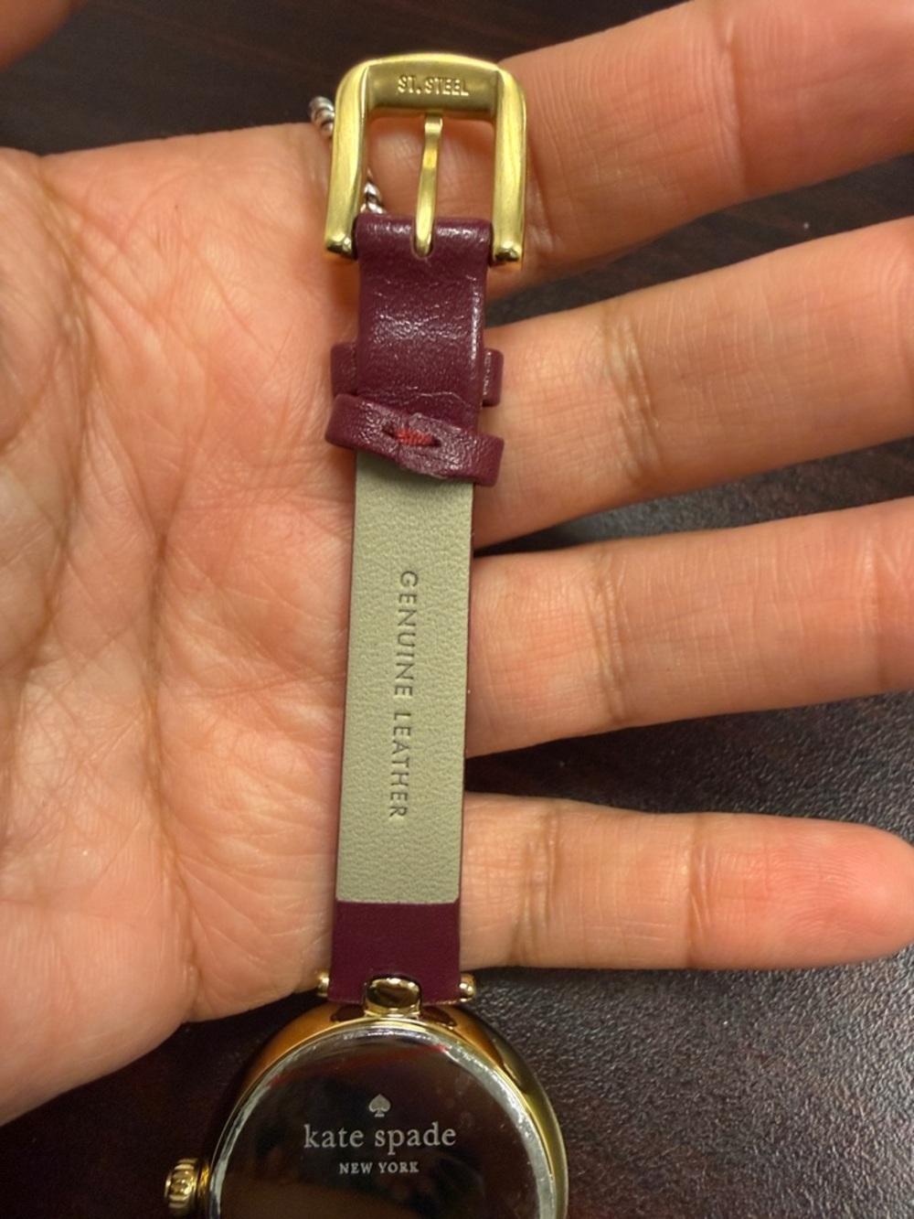Floral Dial Gold-Tone Watch with Burgundy Strap - Picture 7 of 8